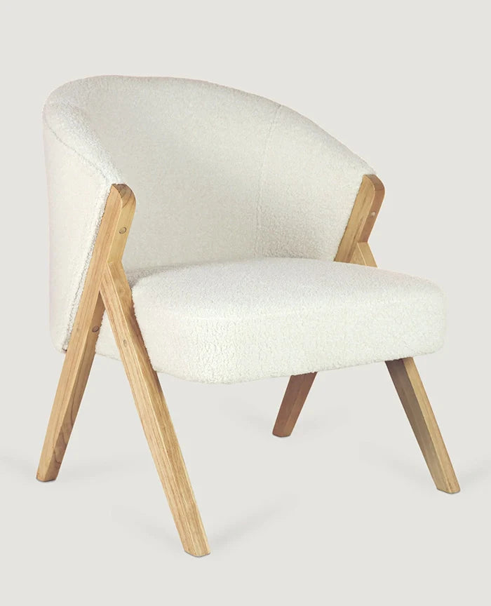 Sagunto Upholstered Wooden Armchair (Bouclé White)     - Marcel Olsen