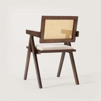 Chiva Rattan & Wood Dining Chair (Chestnut) - Upholstered & Armrests     - Marcel Olsen