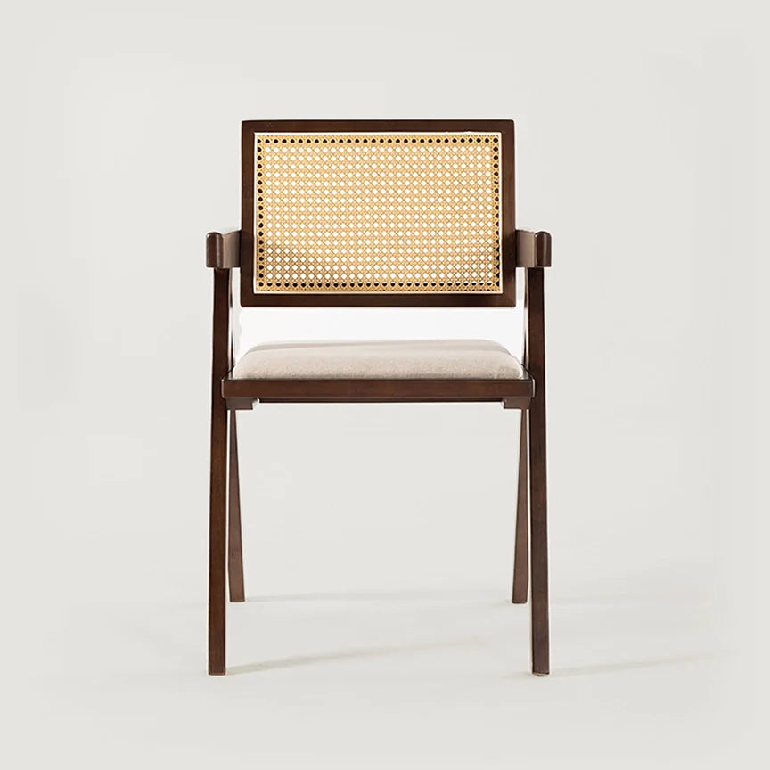 Chiva Rattan & Wood Dining Chair (Chestnut) - Upholstered & Armrests     - Marcel Olsen