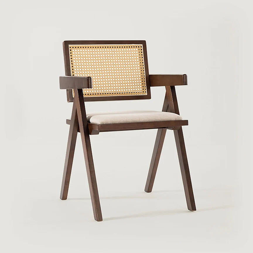 Chiva Rattan & Wood Dining Chair (Chestnut) - Upholstered & Armrests     - Marcel Olsen