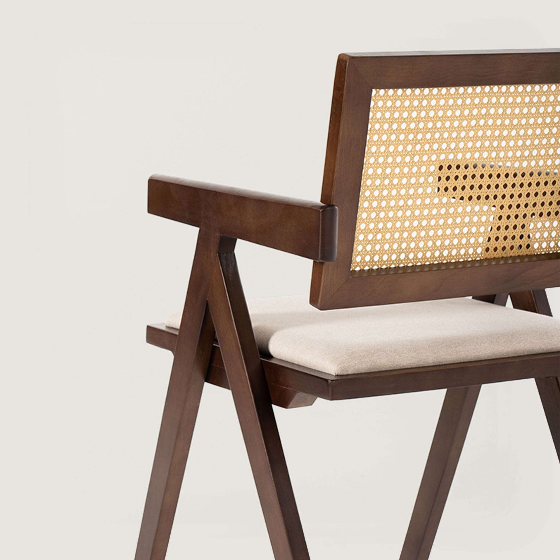 Chiva Rattan & Wood Dining Chair (Chestnut) - Upholstered & Armrests     - Marcel Olsen