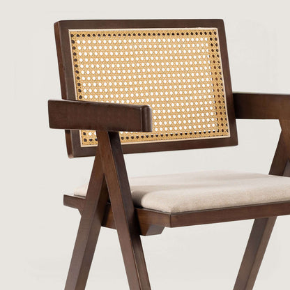 Chiva Rattan & Wood Dining Chair (Chestnut) - Upholstered & Armrests     - Marcel Olsen