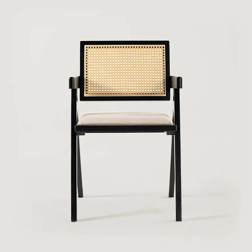 Chiva Rattan & Wood Dining Chair (Ebony) - Upholstered & Armrests     - Marcel Olsen