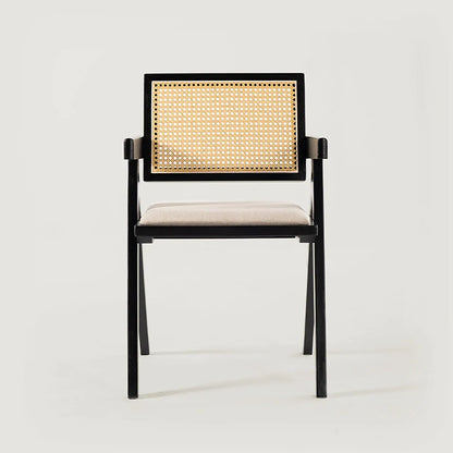 Chiva Rattan & Wood Dining Chair (Ebony) - Upholstered & Armrests     - Marcel Olsen