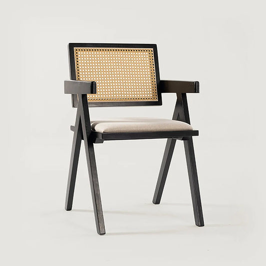 Chiva Rattan & Wood Dining Chair (Ebony) - Upholstered & Armrests     - Marcel Olsen