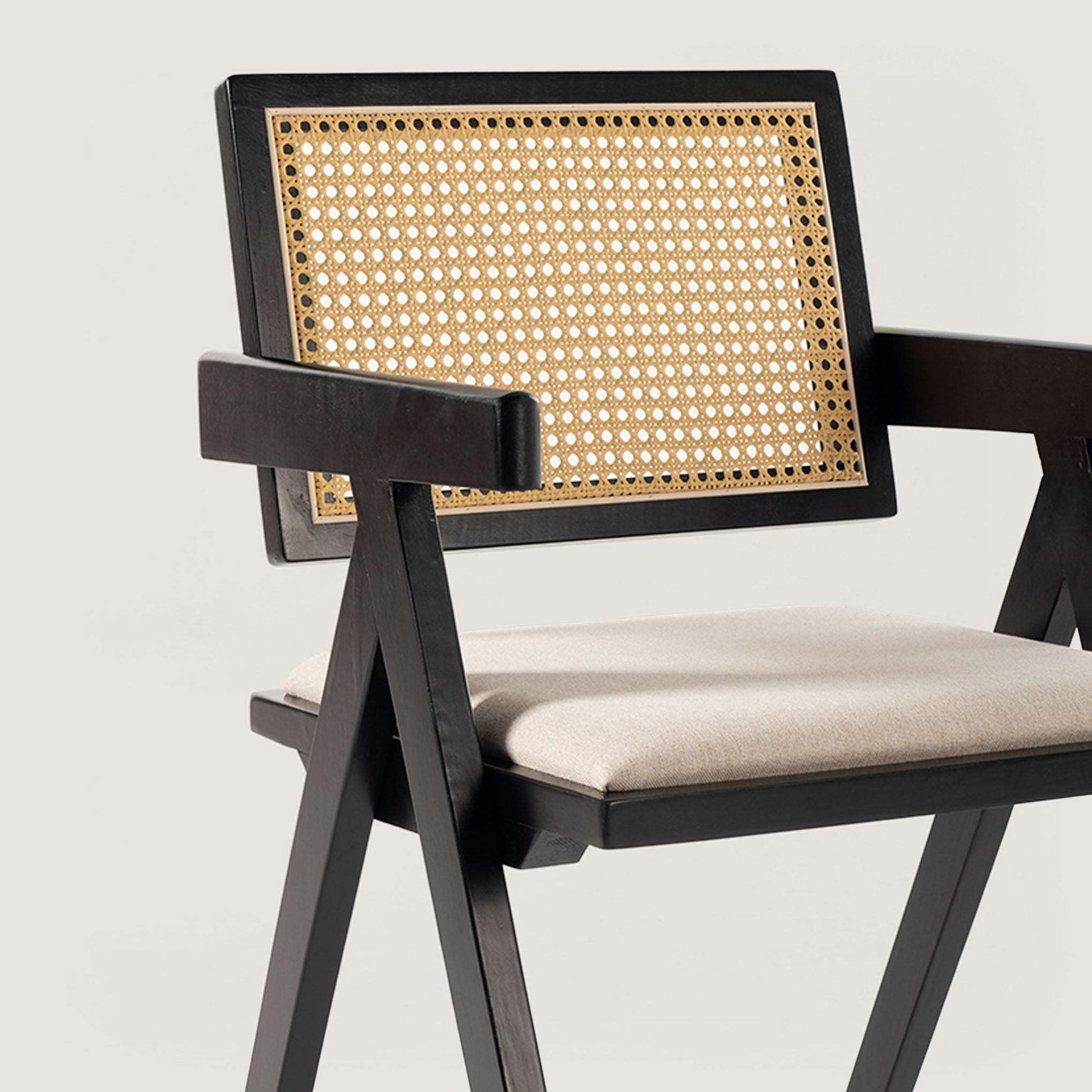 Chiva Rattan & Wood Dining Chair (Ebony) - Upholstered & Armrests     - Marcel Olsen