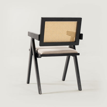 Chiva Rattan & Wood Dining Chair (Ebony) - Upholstered & Armrests     - Marcel Olsen