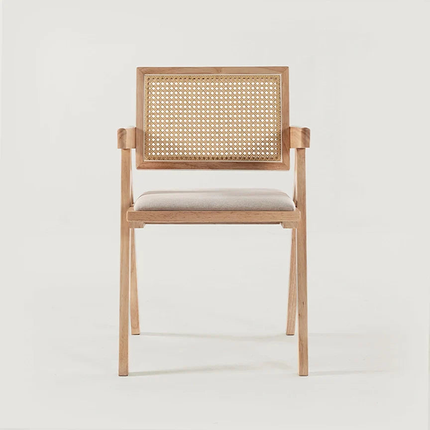 Chiva Rattan & Wood Dining Chair (Natural) - Upholstered & Armrests     - Marcel Olsen