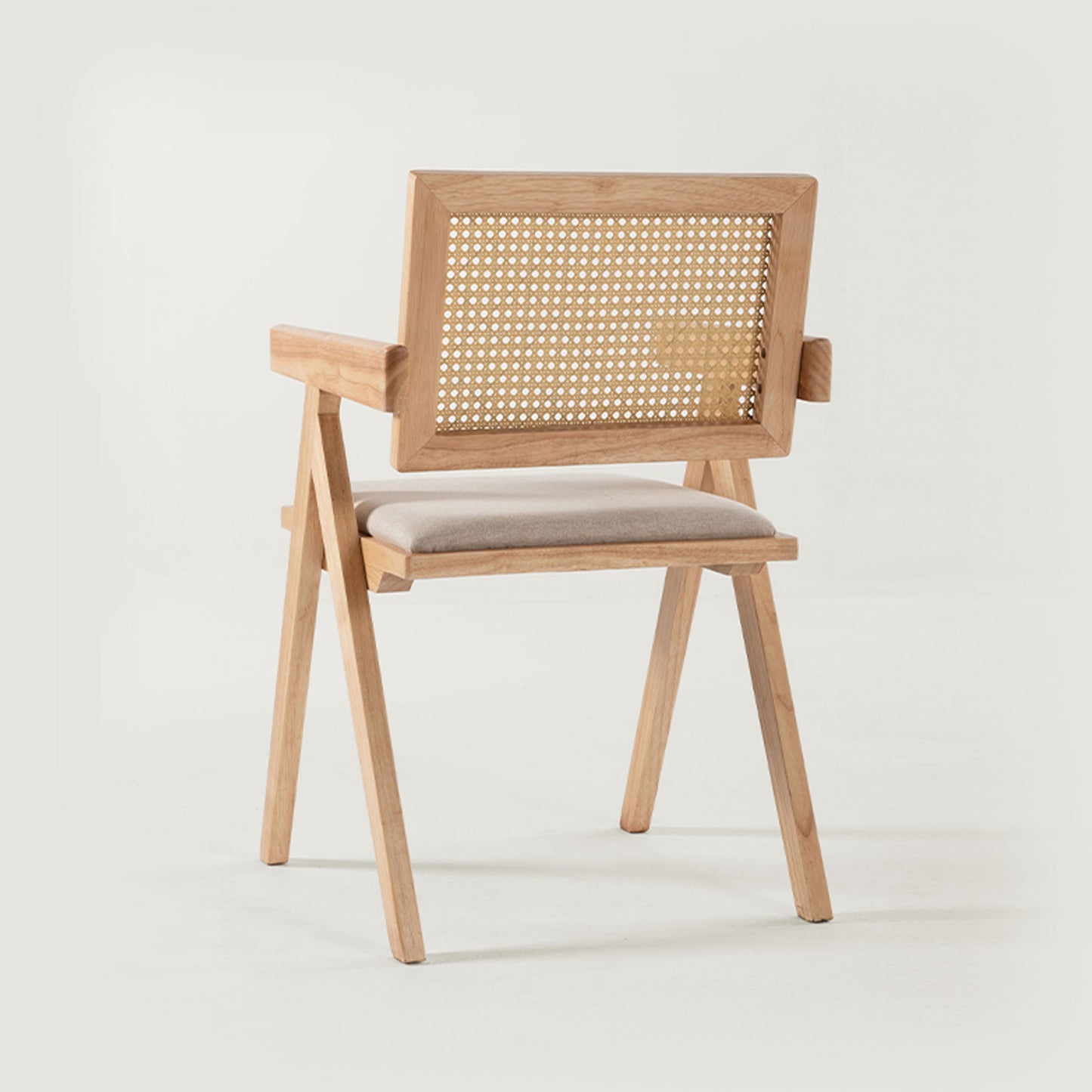 Chiva Rattan & Wood Dining Chair (Natural) - Upholstered & Armrests     - Marcel Olsen