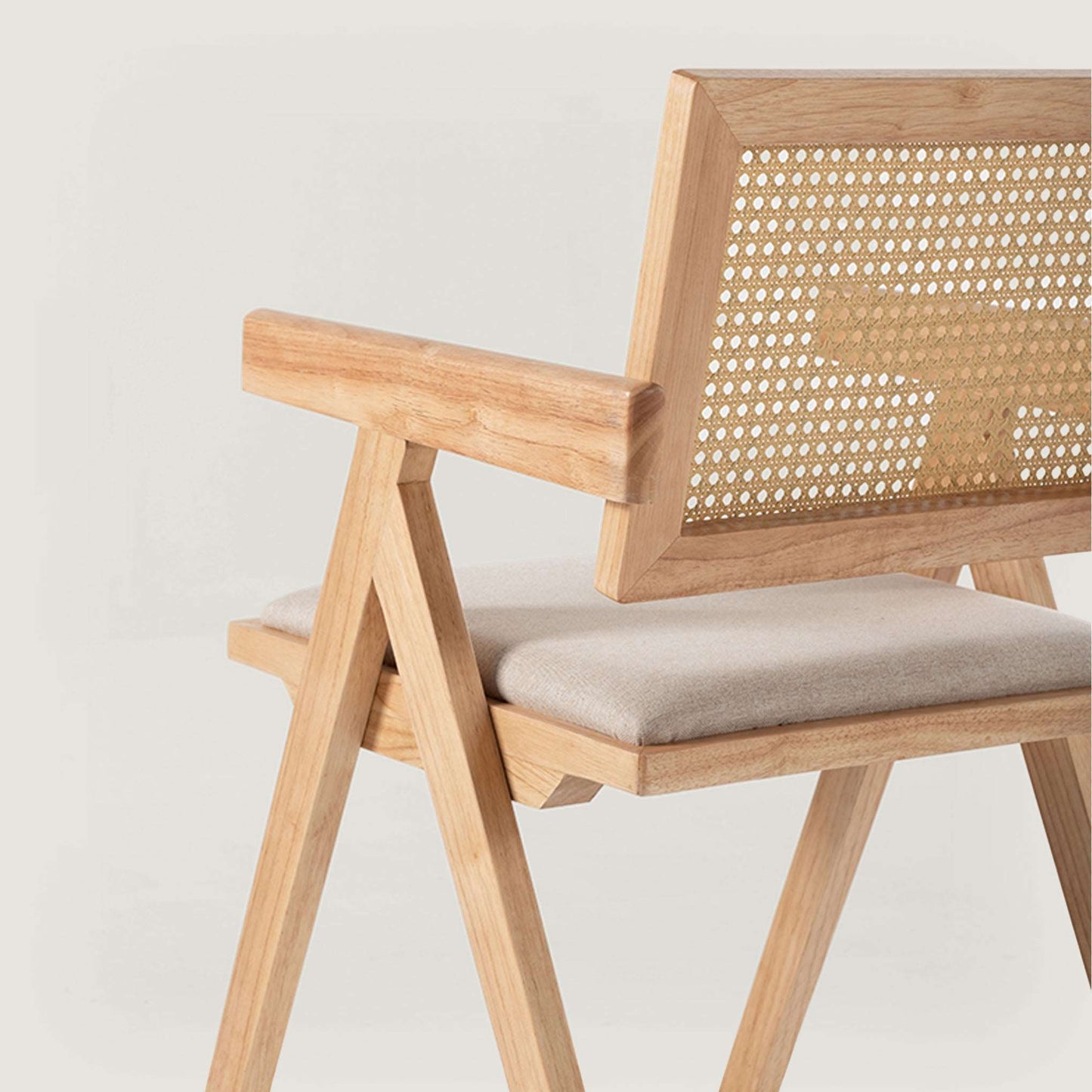 Chiva Rattan & Wood Dining Chair (Natural) - Upholstered & Armrests     - Marcel Olsen