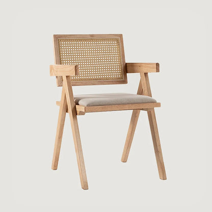 Chiva Rattan & Wood Dining Chair (Natural) - Upholstered & Armrests     - Marcel Olsen