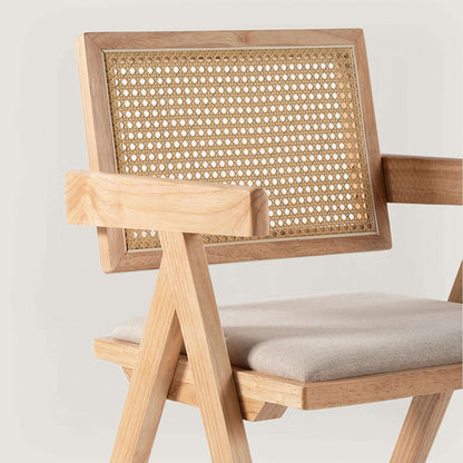 Chiva Rattan & Wood Dining Chair (Natural) - Upholstered & Armrests     - Marcel Olsen