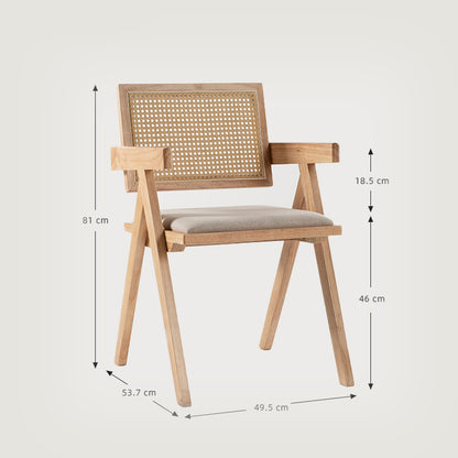 Chiva Eetkamerstoel van Rattan en Hout (Natuurlijk) - Gestoffeerd, Armleuningen