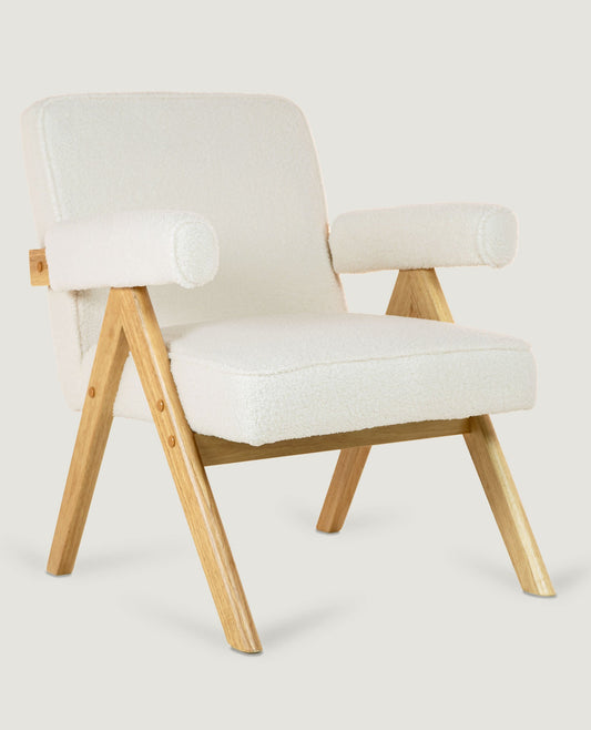 Bascuas Wood Armchair (Bouclé White)     - Marcel Olsen